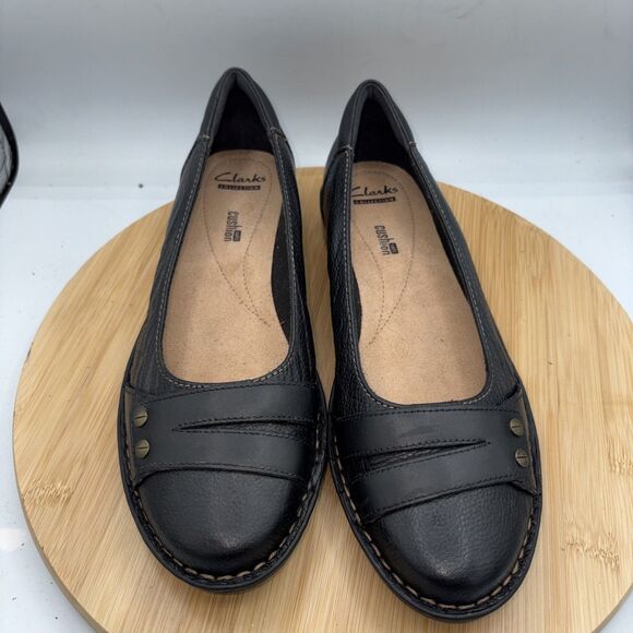 Clarks Pegg Abbie Black Leather Slip On Comfort Flats Shoes Women’s Size 10 - Picture 3 of 10